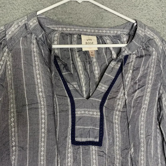 Knox Rose womens M long sleeve vneck blouse lightweight boho striped geometric - Picture 3 of 10